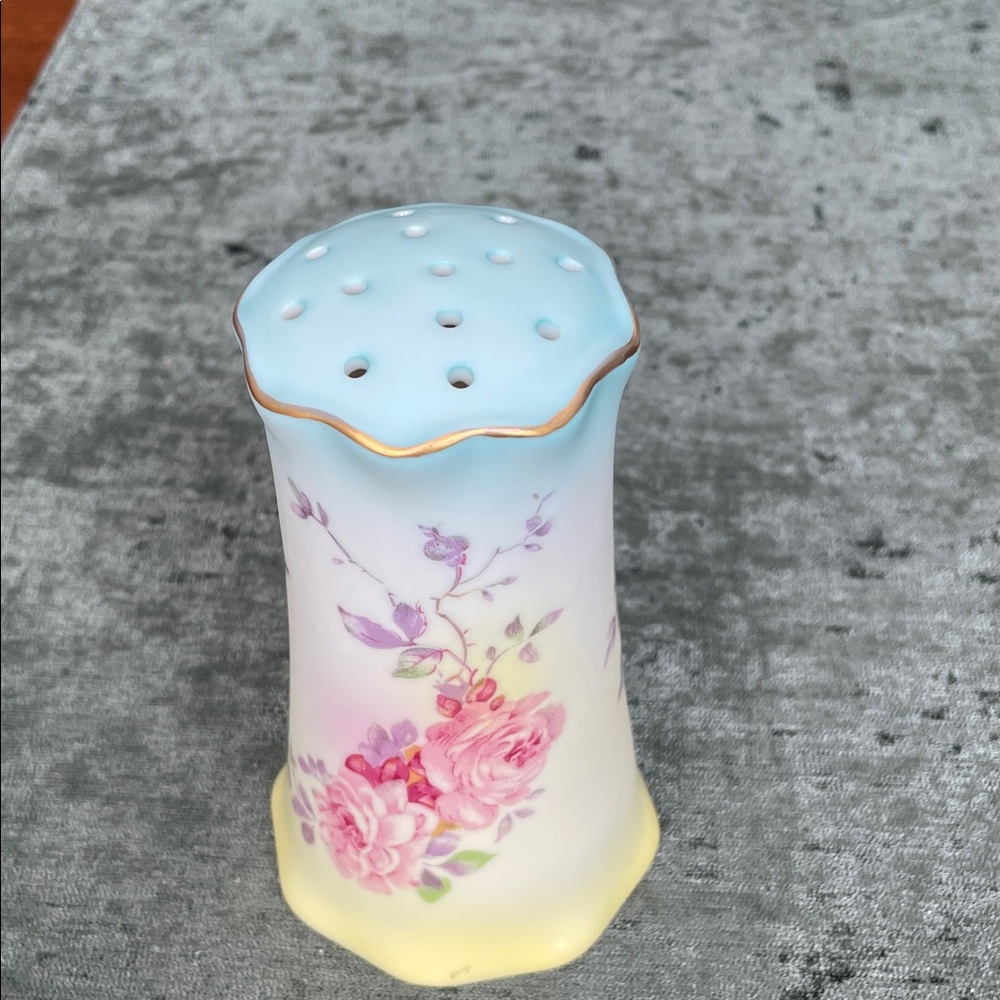 Porcelain Floral Hat Pin holder with Gold Trim
